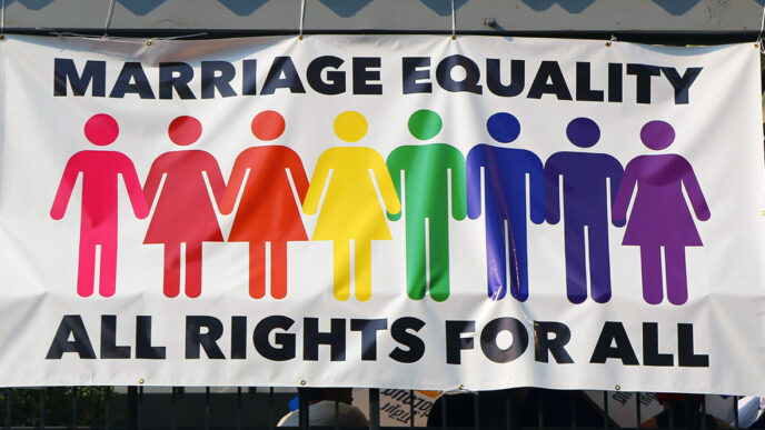 Banner reading 'Marriage Equality - All Rights for All'|Evan Wolfson.