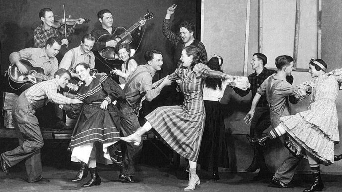Vintage promotional photo of dancers from the WLS National Barn Dance radio show|Archival portrait of Burridge Butler.