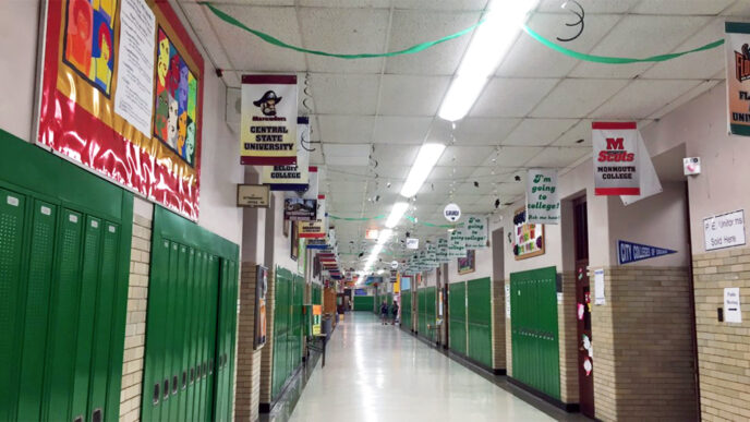 A hallway at Kelly High School.